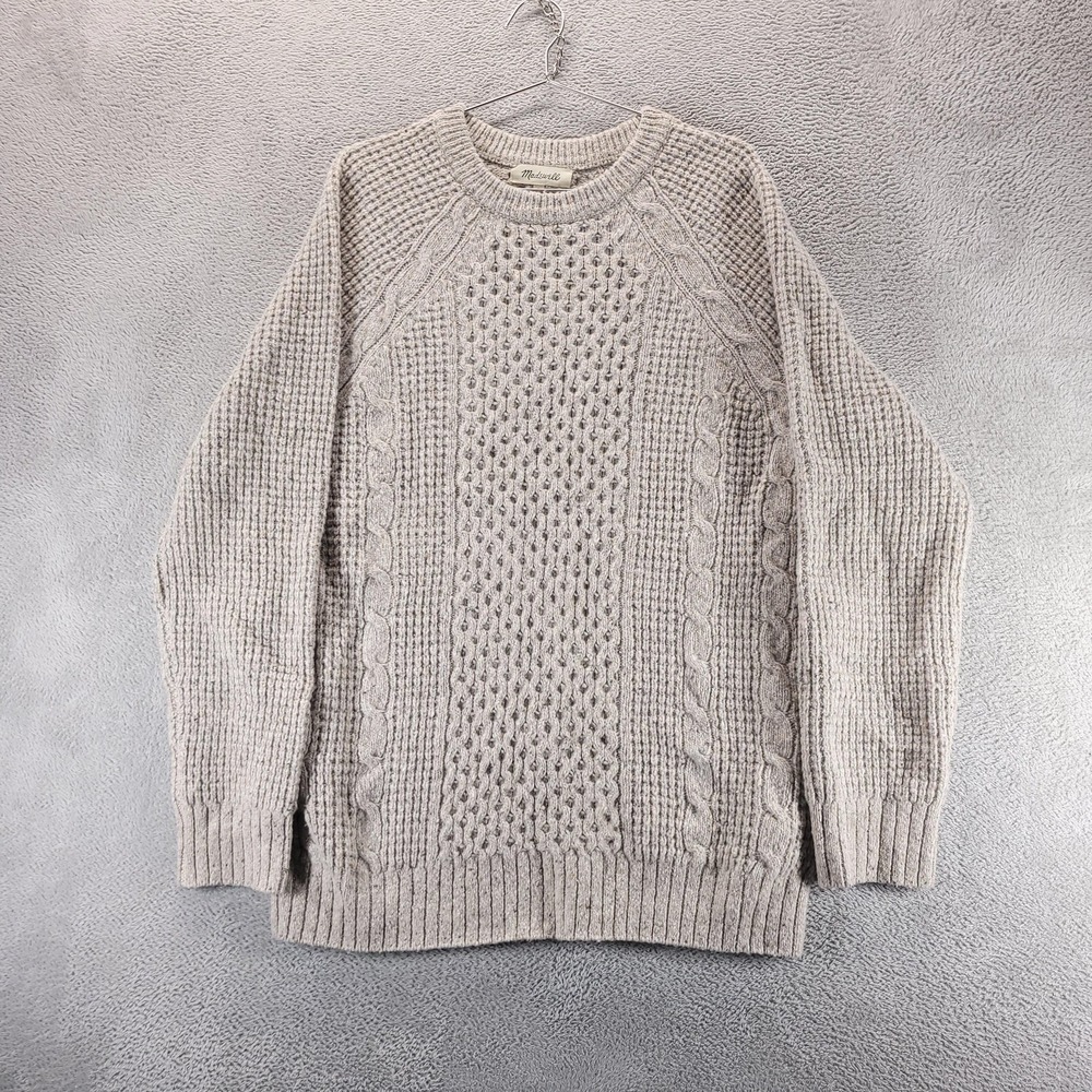 Madewell Sweater Mens L Beige Merino Wool Alpaca Cableknit Fisherman Pullover